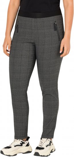 Ulla Popken Plaid Elastic Waist Tapered Leg Pants Black - Jeans & Hosen in Großen Größen – Plus Size Damenmode - Jeans & Hosen, EU 42–70