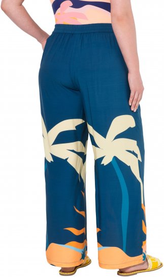Ulla Popken Abstract Landscape Elastic Waist Palazzo Pants Blue - Jeans & Hosen in Großen Größen – Plus Size Damenmode - 
