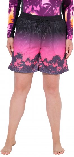 Ulla Popken Active Wide Leg Elastic Waist Palm Tree Pattern Mesh Shorts Black - Jeans & Hosen in Großen Größen – Plus Size Damenmode - Jeans & Hosen, EU 42–70
