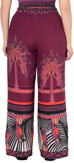 Ulla Popken Mixed Palm Print Elastic Waist Palazzo Pants Red - Jeans & Hosen in Großen Größen – Plus Size Damenmode - 