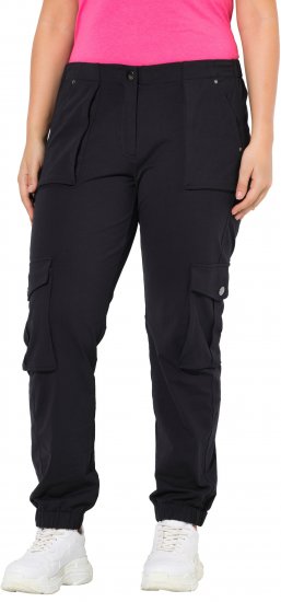 Ulla Popken Elastic Hem Stretch Fit Cargo Pants Black - Jeans & Hosen in Großen Größen – Plus Size Damenmode - 