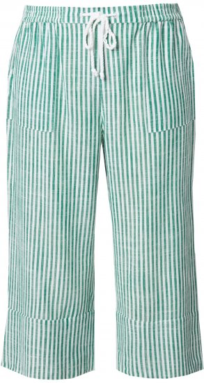 Ulla Popken Coastal Stripe Linen Blend Elastic Waist Culottes Green - Jeans & Hosen in Großen Größen – Plus Size Damenmode - Jeans & Hosen, EU 42–70