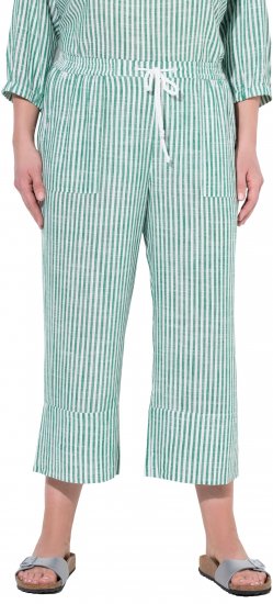 Ulla Popken Coastal Stripe Linen Blend Elastic Waist Culottes Green - Jeans & Hosen in Großen Größen – Plus Size Damenmode - Jeans & Hosen, EU 42–70