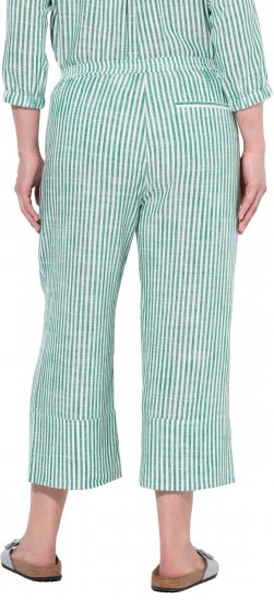 Ulla Popken Coastal Stripe Linen Blend Elastic Waist Culottes Green - Jeans & Hosen in Großen Größen – Plus Size Damenmode - Jeans & Hosen, EU 42–70