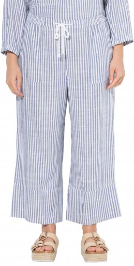 Ulla Popken Coastal Stripe Linen Blend Elastic Waist Culottes Blue - Jeans & Hosen in Großen Größen – Plus Size Damenmode - Jeans & Hosen, EU 42–70