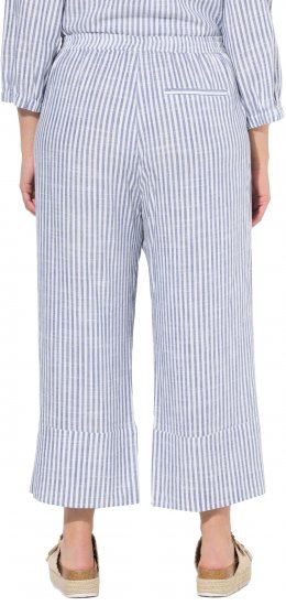 Ulla Popken Coastal Stripe Linen Blend Elastic Waist Culottes Blue - Jeans & Hosen in Großen Größen – Plus Size Damenmode - Jeans & Hosen, EU 42–70