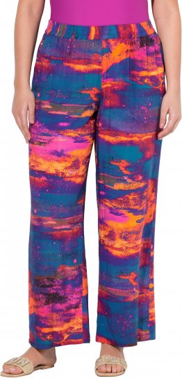 Ulla Popken Abstract Sunset Elastic Waist Palazzo Pants Orange - Jeans & Hosen in Großen Größen – Plus Size Damenmode - Jeans & Hosen, EU 42–70