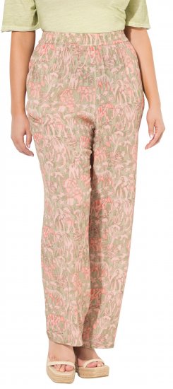 Ulla Popken Safari Print Elastic Waist Pants Green - Jeans & Hosen in Großen Größen – Plus Size Damenmode - 