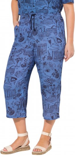 Ulla Popken Italy Print Elastic Waist Culottes Blue - Jeans & Hosen in Großen Größen – Plus Size Damenmode - Jeans & Hosen, EU 42–70
