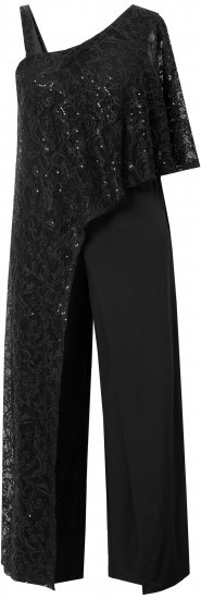 Ulla Popken Asymmetric Lace Panel Jumpsuit Black - Jeans & Hosen in Großen Größen – Plus Size Damenmode - 