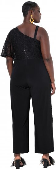 Ulla Popken Asymmetric Lace Panel Jumpsuit Black - Jeans & Hosen in Großen Größen – Plus Size Damenmode - 