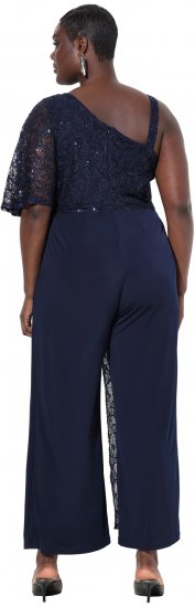Ulla Popken Asymmetric Lace Panel Jumpsuit Navy - Jeans & Hosen in Großen Größen – Plus Size Damenmode - 