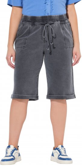 Ulla Popken Indigo Dyed Elastic Waist Jersey Shorts Black - Jeans & Hosen in Großen Größen – Plus Size Damenmode - 