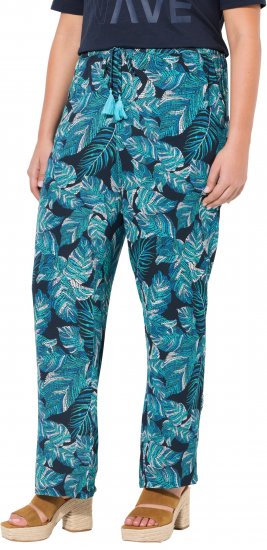 Ulla Popken Tropical Leaf Print Elastic Waist Pants Blue - Jeans & Hosen in Großen Größen – Plus Size Damenmode - Jeans & Hosen, EU 42–70