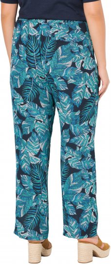 Ulla Popken Tropical Leaf Print Elastic Waist Pants Blue - Jeans & Hosen in Großen Größen – Plus Size Damenmode - Jeans & Hosen, EU 42–70