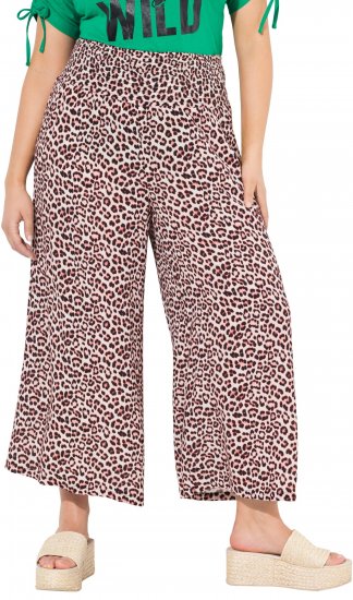 Ulla Popken Rose Wide Leg Elastic Waist Leopard Pattern Culottes White - Jeans & Hosen in Großen Größen – Plus Size Damenmode - 