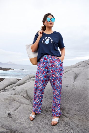 Ulla Popken Seashell Print Elastic Waist Pants Blue - Jeans & Hosen in Großen Größen – Plus Size Damenmode - Jeans & Hosen, EU 42–70