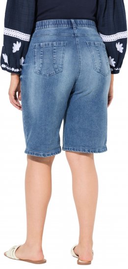 Ulla Popken Denim Wide Leg Elastic Waist Bermuda Shorts Blue Denim - Jeans & Hosen in Großen Größen – Plus Size Damenmode - 