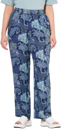 Ulla Popken Patchwork Paisley Elastic Waist Pants Blue - Jeans & Hosen in Großen Größen – Plus Size Damenmode - 