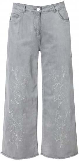 Ulla Popken Embroidered Wide Leg Fringed Hem Jeans Grey - Jeans & Hosen in Großen Größen – Plus Size Damenmode - 