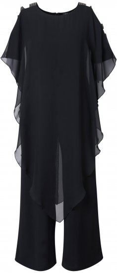 Ulla Popken Layered Chiffon Wrap Jumpsuit Grey - Jeans & Hosen in Großen Größen – Plus Size Damenmode - 