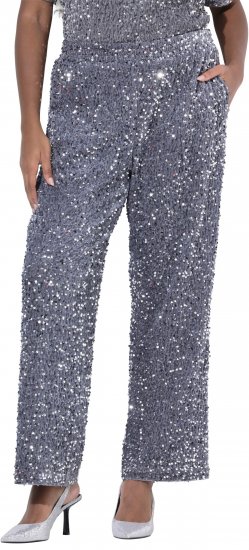 Ulla Popken Sequined Velvet Comfort Waist Pants Grey - Jeans & Hosen in Großen Größen – Plus Size Damenmode - 