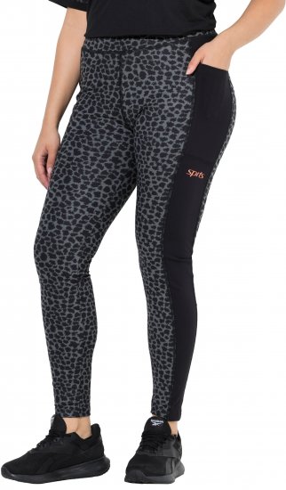 Ulla Popken Quick Drying Leopard Print Sport Leggings Black - Jeans & Hosen in Großen Größen – Plus Size Damenmode - 