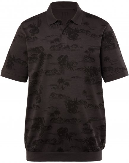 JP1880 Pique with All-over Print Polo Shirt TALL Black - TALL poloshirts - TALL Poloshirts für große Herren