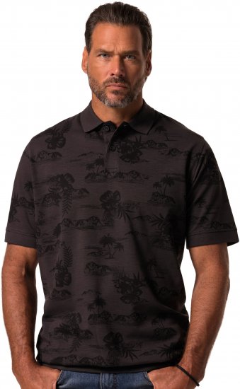JP1880 Pique with All-over Print Polo Shirt TALL Black - TALL poloshirts - TALL Poloshirts für große Herren