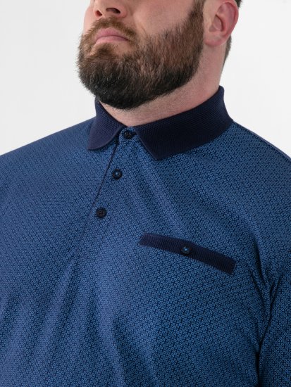 D555 Murray Printed Jacquard Collar & Cuff Short Sleeve Polo Blue - Polo-shirts für herren - Polo-Shirts für Herren in großen Größen