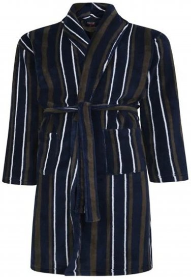 Espionage PJ149 Striped Fleece Gown Navy/Charcoal - Bademäntel/hausmäntel/handtücher - Bademäntel Große Größen
