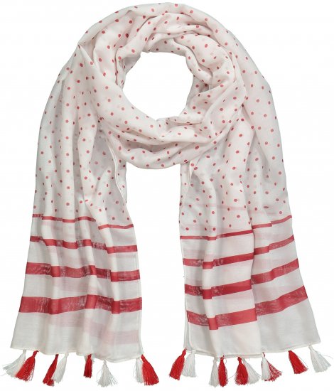 Ulla Popken Dot Print Tassel Accent Scarf Red - Accessoires - 