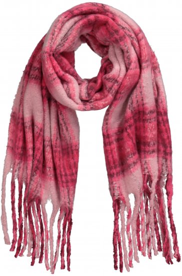Ulla Popken Plaid Long Fringe Scarf Aubergine - Accessoires - 