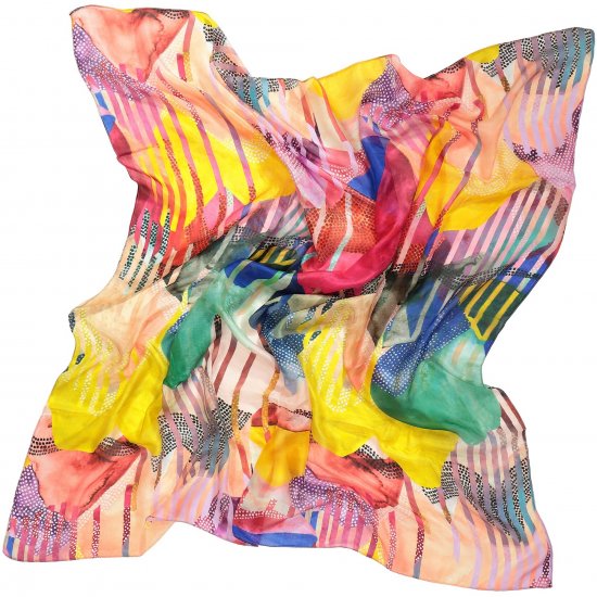 Ulla Popken Colorful Square Silk Scarf Rainbow - Accessoires - 