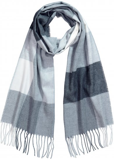Ulla Popken Checked Fringed Hem Scarf Light Grey Melange - Accessoires - Schals für Damen