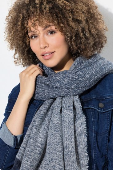Ulla Popken Fringed Hem Knit Scarf Deep Aqua - Accessoires - Schals für Damen