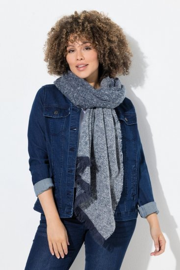 Ulla Popken Fringed Hem Knit Scarf Deep Aqua - Accessoires - Schals für Damen