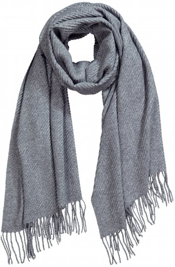 Ulla Popken Ribbed Knit Fringed Hem Scarf Grey Melange - Accessoires - Schals für Damen