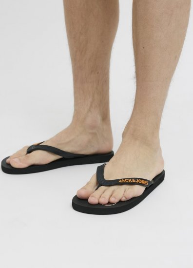 Jack & Jones Logo Palm Print Flip Flop Slippers Anthracite - Herrenschuhe 40-52 - 
