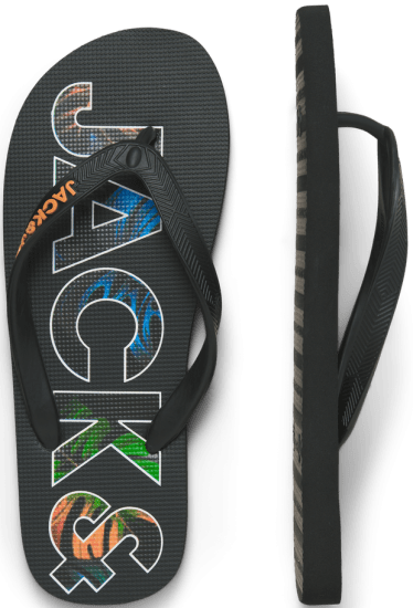 Jack & Jones Logo Palm Print Flip Flop Slippers Anthracite - Herrenschuhe 40-52 - 