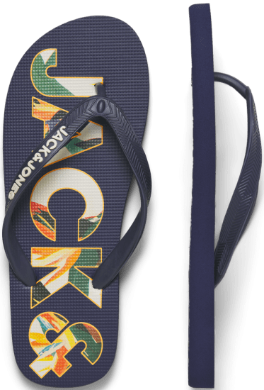 Jack & Jones Logo Palm Print Flip Flop Slippers Medieval Blue - Herrenschuhe 40-52 - 