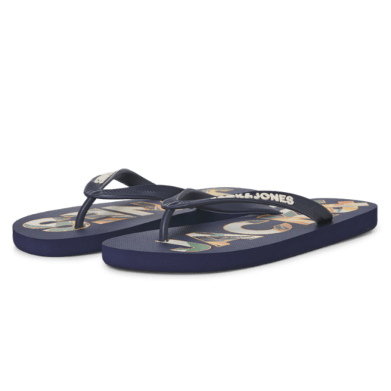 Jack & Jones Logo Palm Print Flip Flop Slippers Medieval Blue - Herrenschuhe 40-52 - 