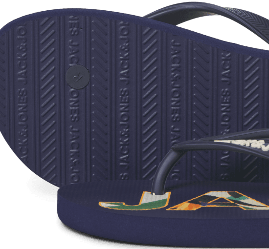 Jack & Jones Logo Palm Print Flip Flop Slippers Medieval Blue - Herrenschuhe 40-52 - 