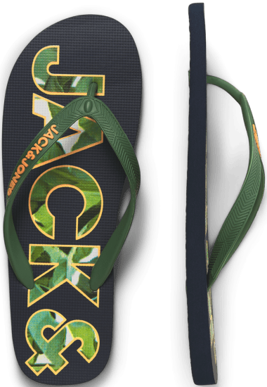 Jack & Jones Logo Palm Print Flip Flop Slippers Navy Blazer/Verdant Green - Herrenschuhe 40-52 - 