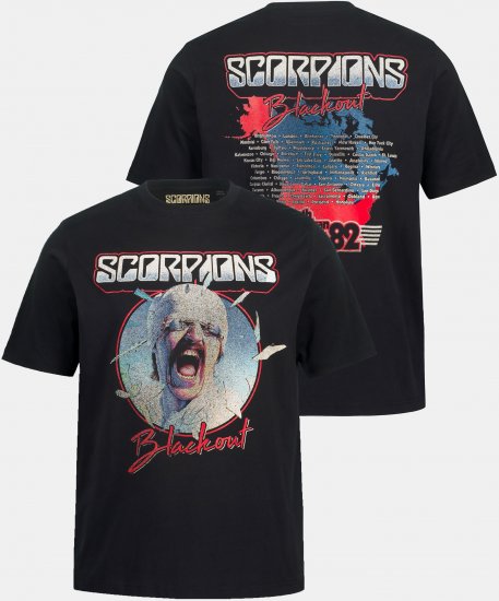 JP1880 Scorpions Blackout Graphic Comfort Fit Band T-Shirt Black - Herren-T-shirts - Herren-T-Shirts in großen Größen