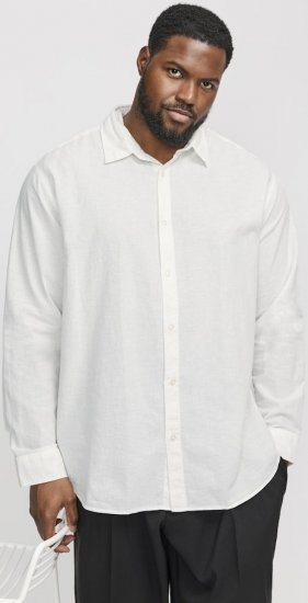 Jack & Jones Breeze Linen Blend Long Sleeve Shirt White - Herrenhemden - Herrenhemden in großen Größen