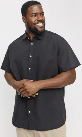 Jack & Jones Breeze Linen Blend Short Sleeve Shirt Black - Herrenhemden in großen Größen - Herrenhemden in großen Größen
