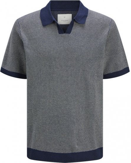 Jack & Jones Ceaston Knit Short Sleeve Sweater Grey/Blue - Herren-sweater und -hoodies - Herren-Sweater und -Hoodies in großen Größen