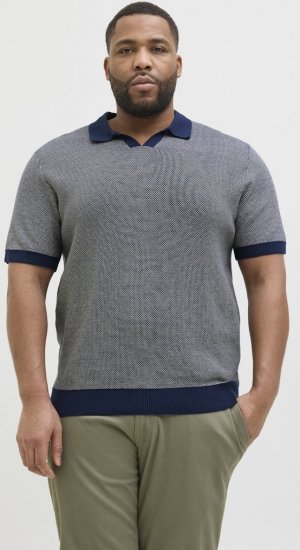 Jack & Jones Ceaston Knit Short Sleeve Sweater Grey/Blue - Herren-sweater und -hoodies - Herren-Sweater und -Hoodies in großen Größen