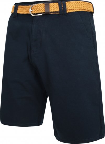 Kam Jeans 3402 Belted Dobby Weave Stretch Chino Shorts Navy - Herrenshorts - Herrenshorts in großen Größen